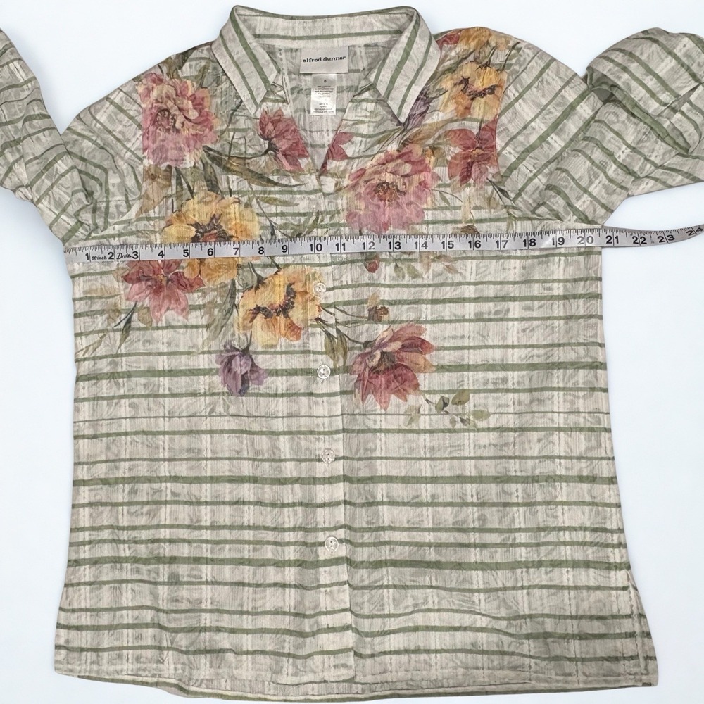 Alfred Dunner Woman's Striped Floral Blouse Semi-Sheer 3/4 Sleeve Size S Vintage - Picture 5 of 11